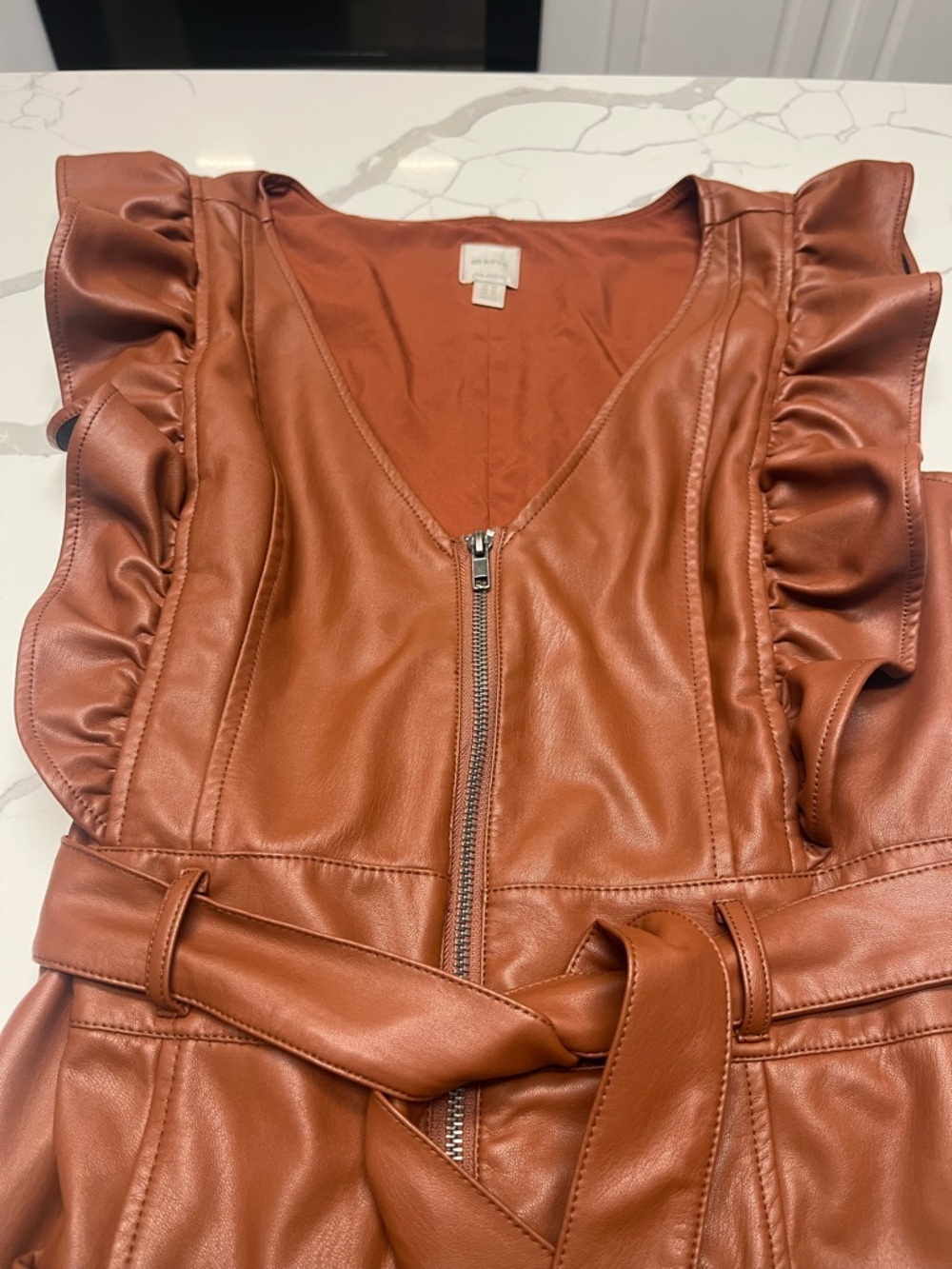 Maeve The Colette Faux Leather Cropped Wide-Leg Jumpsuit Size 12 - Picture 6 of 7